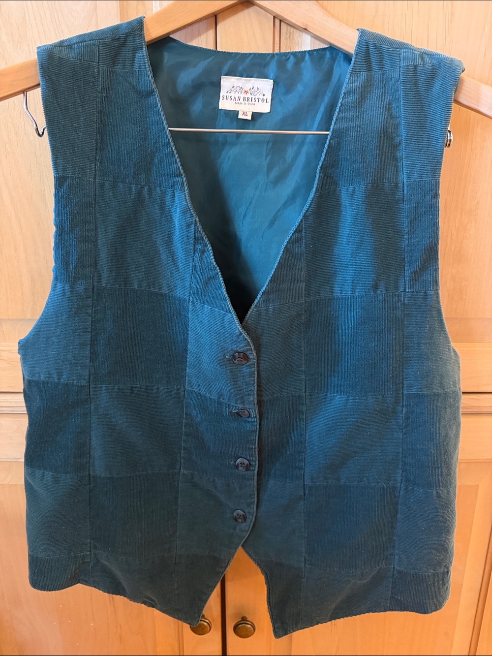 Susan Bristol Forest Green Patchwork Corduroy Vest - Women's